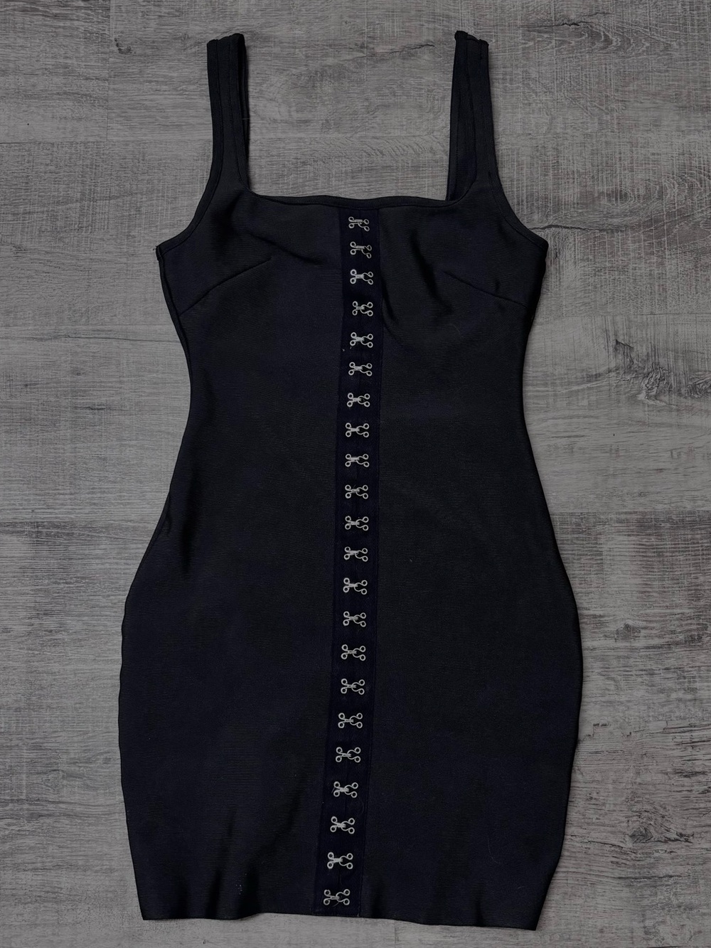 + black & dark gray mini dress w/ hook&eye detail +